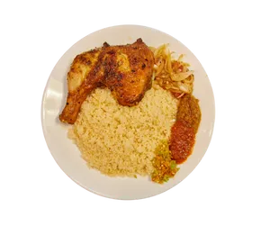 Quart de poulet braisé + attiéké